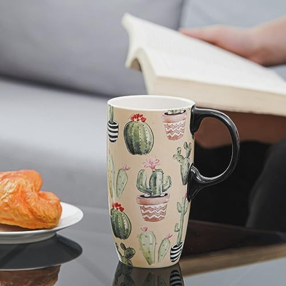 Vintage Ceramic Mugs Porcelain Latte Cup 17oz.Cactus